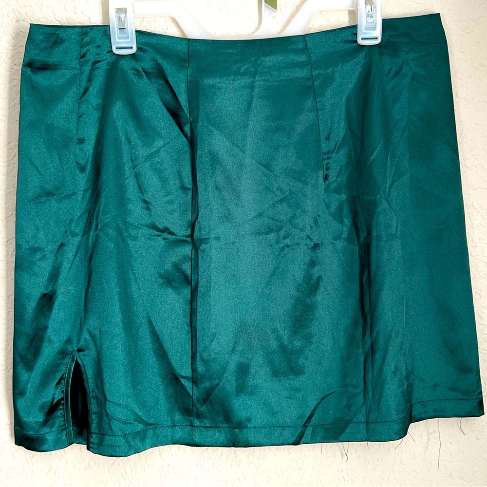 Silk Dark Green Mini Skirt